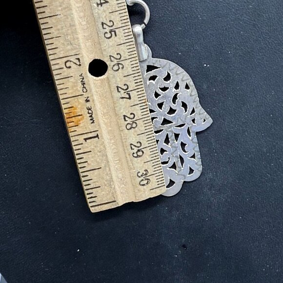 Filigree Hand of Fatima Pendant Chain Necklace Silver Tone Religious - Picture 6 of 7